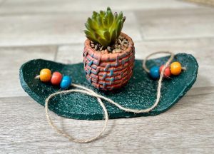 מדף דקורטיבי ירוק עם סוקולנט