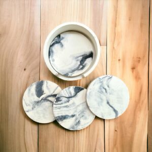 סט 4 תחתיות לכוסות עם מתקן - מארבל לבן שחור