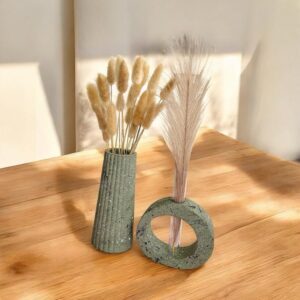 סט אגרטל פסים גבוה ואגרטל חלול- דגם תמר ירוק