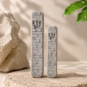 סט בתי מזוזות "אבן ירושלמי" אפור- גדול וקטן